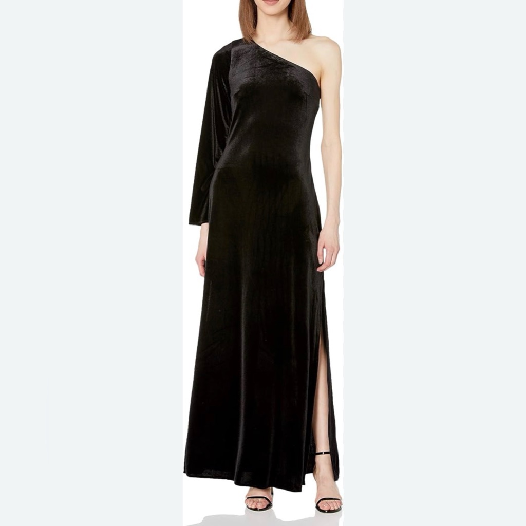 French Connection Aurore Black One Shoulder Velvet Dress Size 12